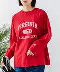 【DISCUS/ディスカス】【カレッジ調のブランドロゴプリントがアクセント】8分袖 ワイドシルエットTシャツ 綿100% カットソー ブランドロゴ カジュアル レイヤード アメカジ ストリート レッド M ❘ジーンズメイト公式オンラインショップ
