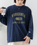 【DISCUS/ディスカス】【カレッジ調のブランドロゴプリントがアクセント】8分袖 ワイドシルエットTシャツ 綿100% カットソー ブランドロゴ カジュアル レイヤード アメカジ ストリート ネイビー M ❘ジーンズメイト公式オンラインショップ