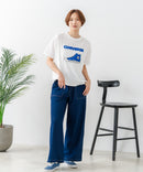 【C-FORT POINT/フォートポイント】ニットデニム ベイカーワイドパンツ デニム風 ストレッチ 柔らかい 楽パン ウエストゴム 大人カジュアル デイリー 公園 ワンマイルウェア