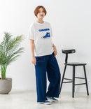 【C-FORT POINT/フォートポイント】ニットデニム ベイカーワイドパンツ デニム風 ストレッチ 柔らかい 楽パン ウエストゴム 大人カジュアル デイリー 公園 ワンマイルウェア