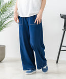 【C-FORT POINT/フォートポイント】ニットデニム ベイカーワイドパンツ デニム風 ストレッチ 柔らかい 楽パン ウエストゴム 大人カジュアル デイリー 公園 ワンマイルウェア