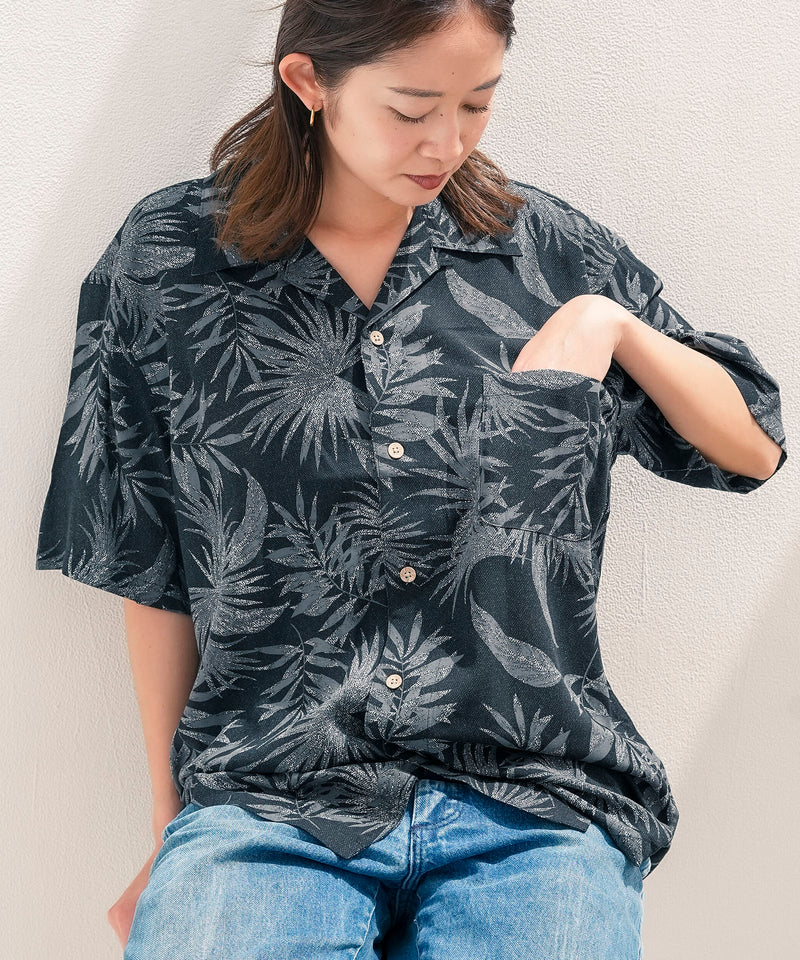 レーヨン 総柄プリント シャツ アロハ 接触冷感 レーヨン100％
