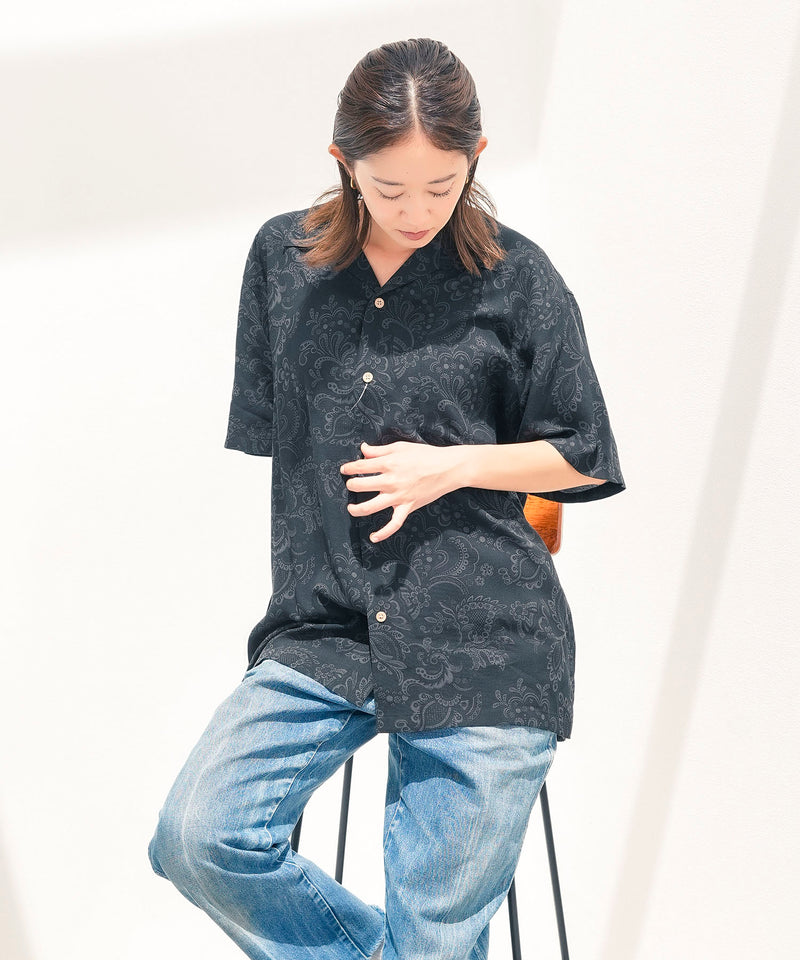 レーヨン 総柄プリント シャツ アロハ 接触冷感 レーヨン100％