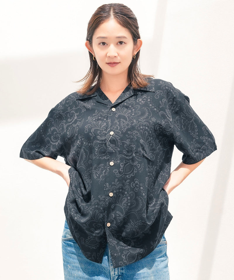 レーヨン 総柄プリント シャツ アロハ 接触冷感 レーヨン100％