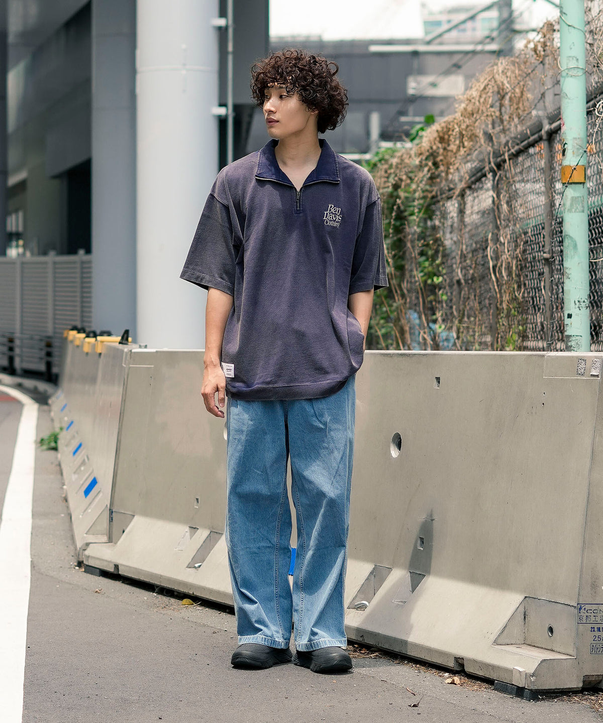 VNTG 1/4ZIP TOP シャツ 半袖 ワンポイント ハーフジップ