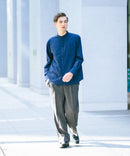 フレンチリネンミックス 長袖 リラックスフィット バンドカラーシャツ【Blue Standard:ブルースタンダード】