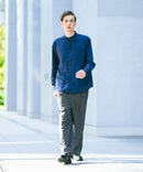 フレンチリネンミックス 長袖 リラックスフィット バンドカラーシャツ【Blue Standard:ブルースタンダード】