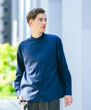 フレンチリネンミックス 長袖 リラックスフィット バンドカラーシャツ【Blue Standard:ブルースタンダード】