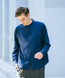 フレンチリネンミックス 長袖 リラックスフィット バンドカラーシャツ【Blue Standard:ブルースタンダード】