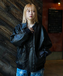 【BEVERLY HILLS POLO CLUB/ビバリーヒルズポロクラブ】オーバーサイズ ヴィンテージデザイン ショート丈 A-2 フェイクレザージャケット/合皮ブルゾン/レディース メンズ