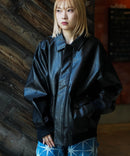 【BEVERLY HILLS POLO CLUB/ビバリーヒルズポロクラブ】オーバーサイズ ヴィンテージデザイン ショート丈 A-2 フェイクレザージャケット/合皮ブルゾン/レディース メンズ