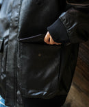 【BEVERLY HILLS POLO CLUB/ビバリーヒルズポロクラブ】オーバーサイズ ヴィンテージデザイン ショート丈 A-2 フェイクレザージャケット/合皮ブルゾン/レディース メンズ