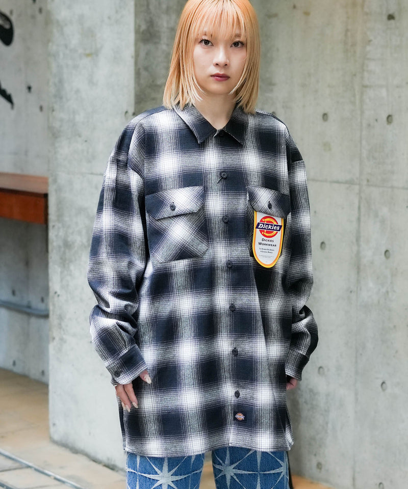 【DICKIES/ディッキーズ】ピーチ起毛 ツイルワークシャツ チェック オーバーサイズ