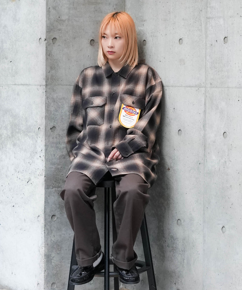 【DICKIES/ディッキーズ】ピーチ起毛 ツイルワークシャツ チェック オーバーサイズ