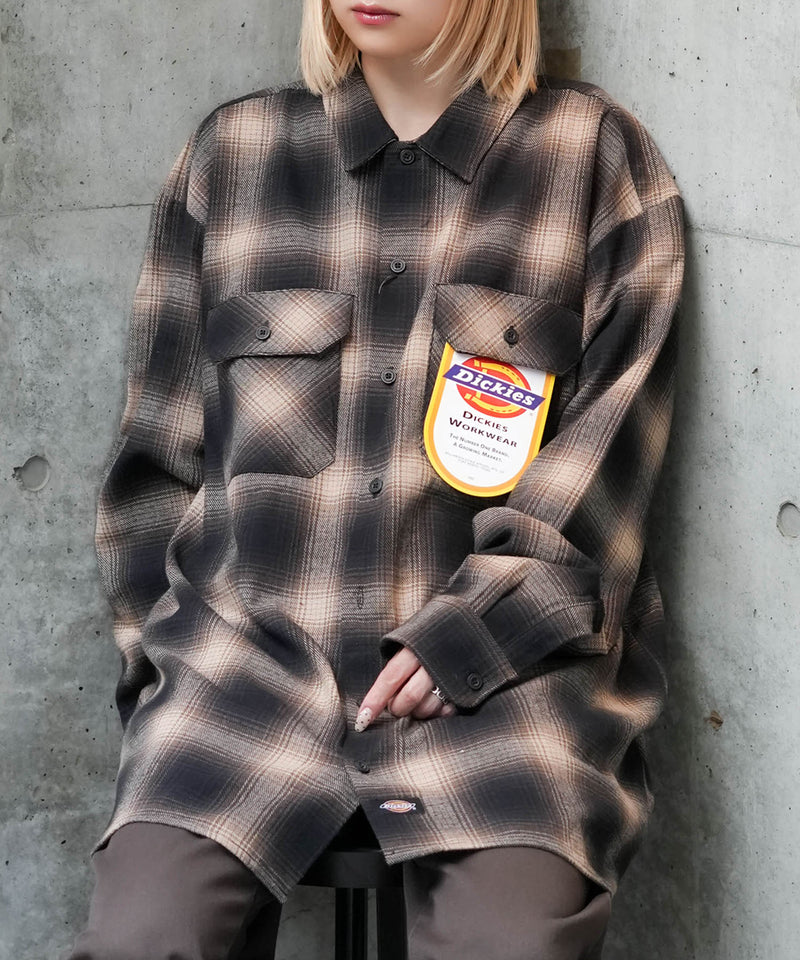 【DICKIES/ディッキーズ】ピーチ起毛 ツイルワークシャツ チェック オーバーサイズ