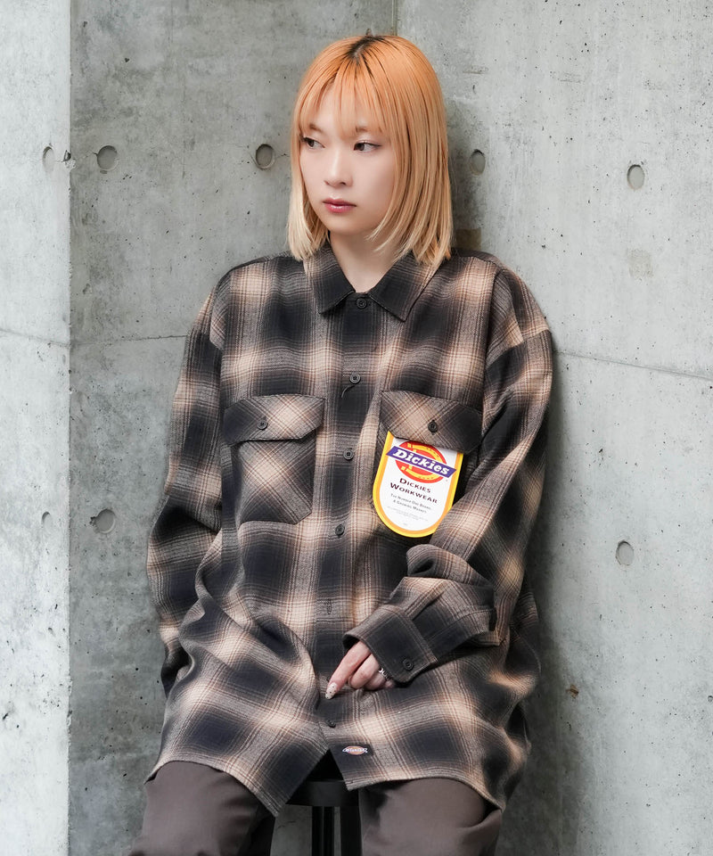 【DICKIES/ディッキーズ】ピーチ起毛 ツイルワークシャツ チェック オーバーサイズ