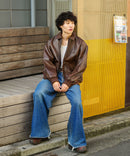 【BEVERLY HILLS POLO CLUB/ビバリーヒルズポロクラブ】オーバーサイズ ヴィンテージデザイン ショート丈 A-2 フェイクレザージャケット/合皮ブルゾン/レディース メンズ