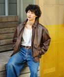 【BEVERLY HILLS POLO CLUB/ビバリーヒルズポロクラブ】オーバーサイズ ヴィンテージデザイン ショート丈 A-2 フェイクレザージャケット/合皮ブルゾン/レディース メンズ