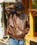 【BEVERLY HILLS POLO CLUB/ビバリーヒルズポロクラブ】オーバーサイズ ヴィンテージデザイン ショート丈 A-2 フェイクレザージャケット/合皮ブルゾン/レディース メンズ