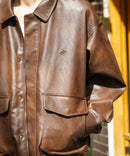 【BEVERLY HILLS POLO CLUB/ビバリーヒルズポロクラブ】オーバーサイズ ヴィンテージデザイン ショート丈 A-2 フェイクレザージャケット/合皮ブルゾン/レディース メンズ