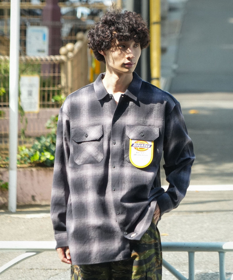 【DICKIES/ディッキーズ】ピーチ起毛 ツイルワークシャツ チェック オーバーサイズ