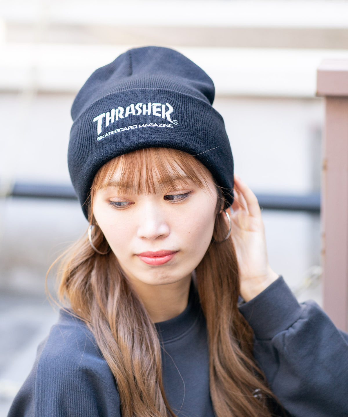 ロゴ刺繍 ニットキャップ ビーニー THRASHER スラッシャー