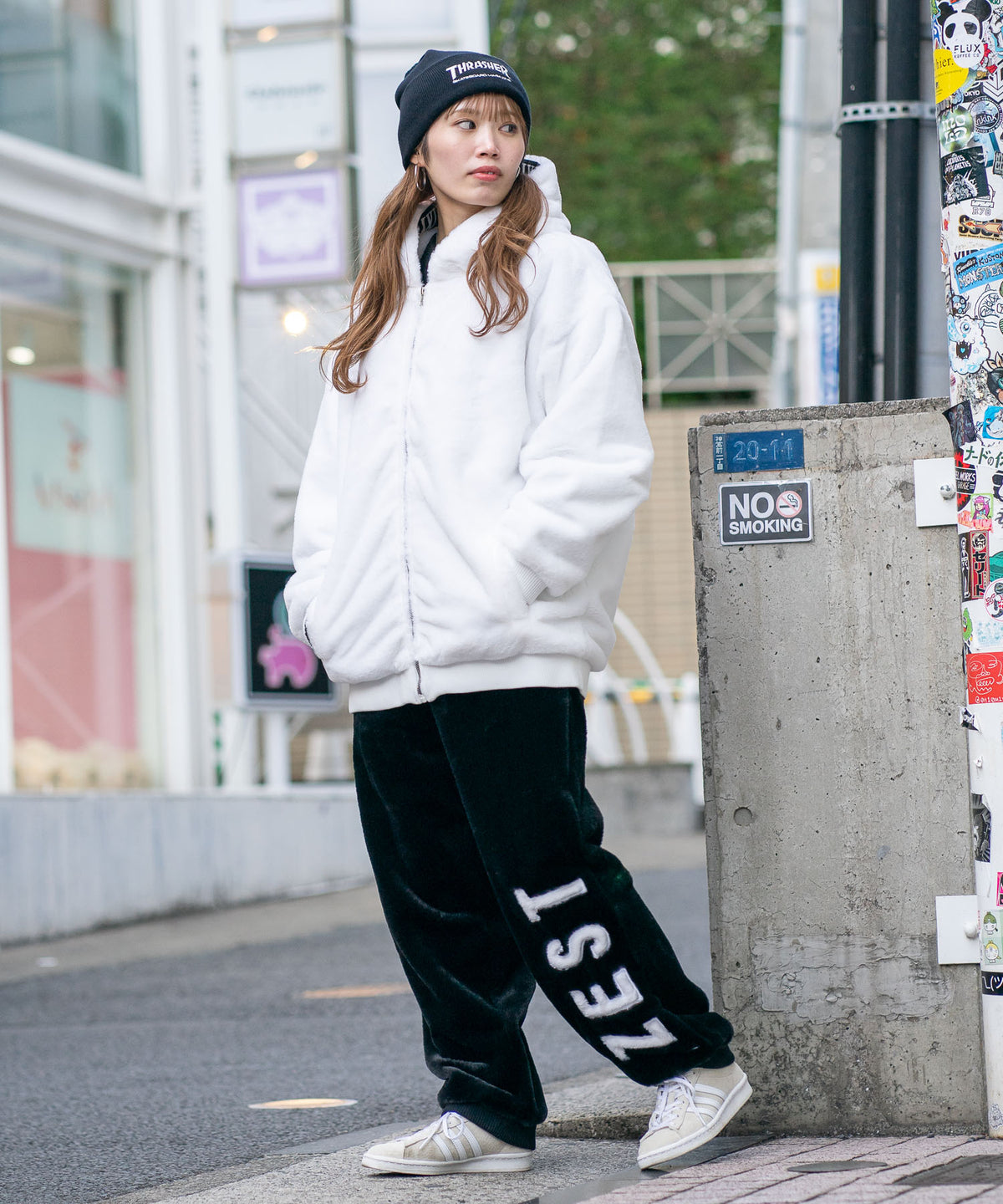 ふわふわ もこもこ エコファー アップリケ パンツ フェイクファー 防寒 