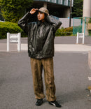 【BEN DAVIS/ベンデイビス】ヴィンテージ加工 衿ボア レザーライクジャケット 中綿 防寒 古着加工