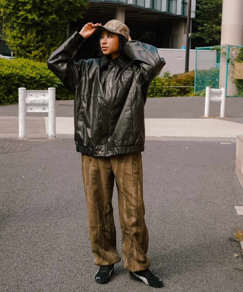 【BEN DAVIS/ベンデイビス】ヴィンテージ加工 衿ボア レザーライクジャケット 中綿 防寒 古着加工