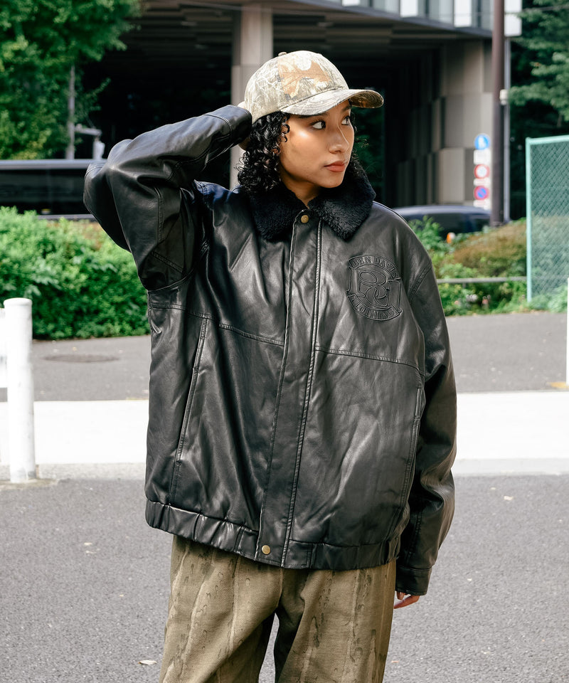 【BEN DAVIS/ベンデイビス】ヴィンテージ加工 衿ボア レザーライクジャケット 中綿 防寒 古着加工