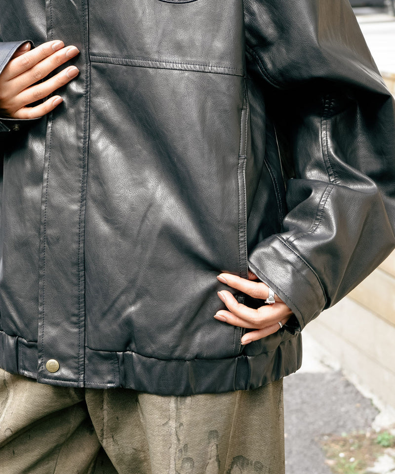 【BEN DAVIS/ベンデイビス】ヴィンテージ加工 衿ボア レザーライクジャケット 中綿 防寒 古着加工