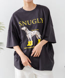 【C-FORT POINT/フォートポイント】ゆったり抜け感 DOGプリント スーパーBIGシルエットＴ ダルメシアンフォト 蛍光ロゴ オーバーサイズ ストリート 韓国ファッション チャコールグレー FREE ❘ジーンズメイト公式オンラインショップ