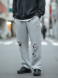 【SEQUENZ/シークエンズ】【ウエストゴムで着脱楽々】ダメージ加工スウェットパンツ クラッシュ ヴィンテージ風 ワイド ストレート ルーズシルエット セットアップ対応 ストリート Y2K ユニセックス