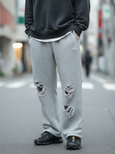 【SEQUENZ/シークエンズ】【ウエストゴムで着脱楽々】ダメージ加工スウェットパンツ クラッシュ ヴィンテージ風 ワイド ストレート ルーズシルエット セットアップ対応 ストリート Y2K ユニセックス