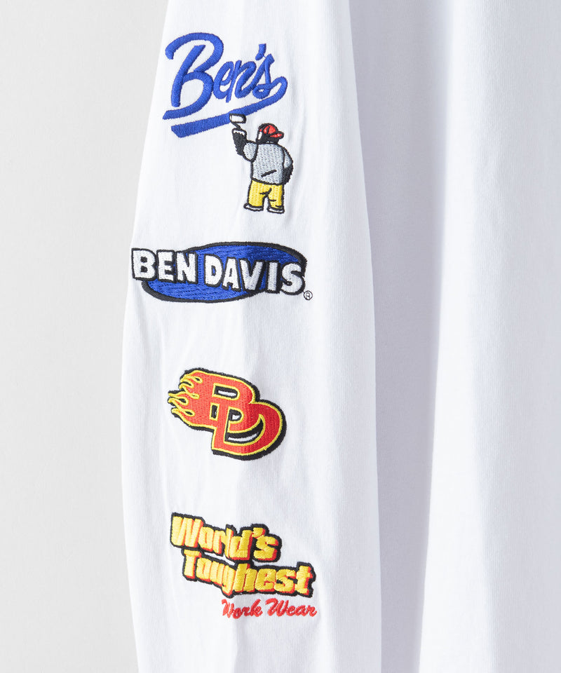 袖 刺繍 バックプリントBIG ロング Tシャツ ロンT BEN DAVIS ベンデイビス