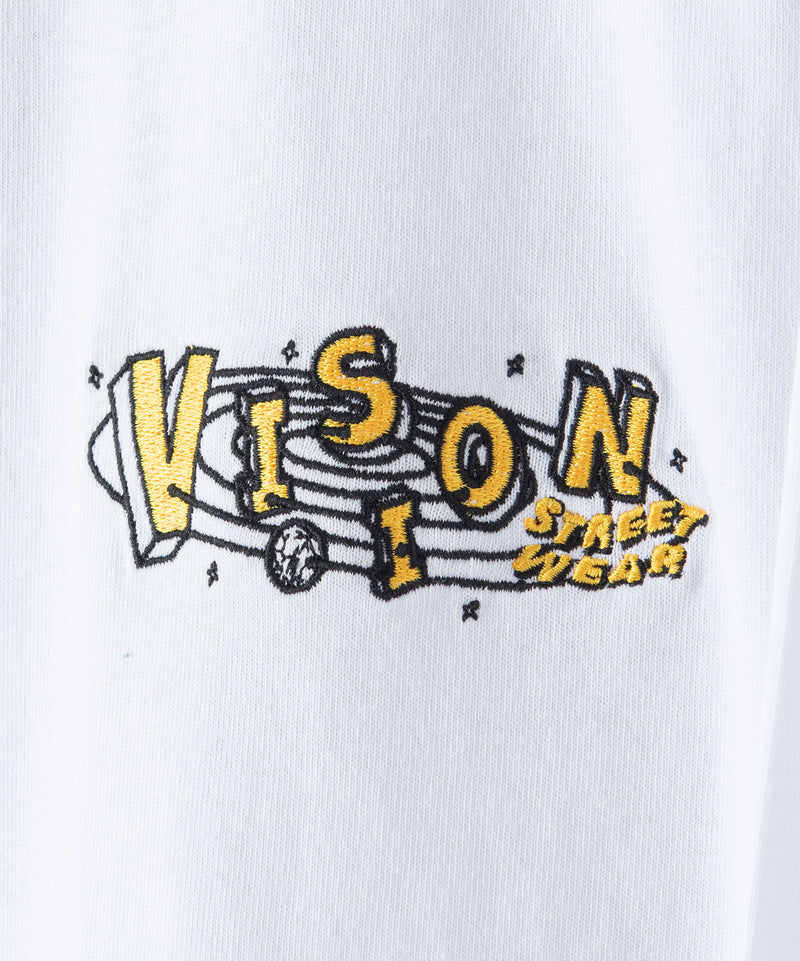 VISION バックプリント ＆ 刺繍 マルチ イラスト ロング Tシャツ ロンT 恐竜 VISION ヴィジョン