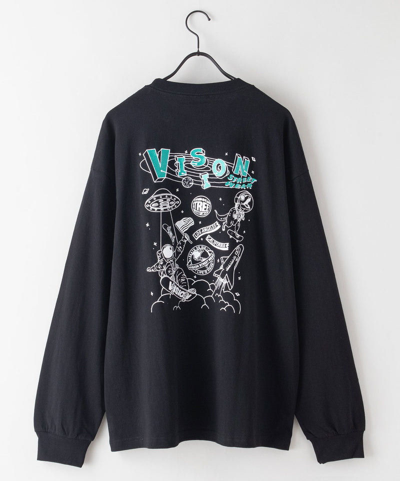 VISION バックプリント ＆ 刺繍 マルチ イラスト ロング Tシャツ ロンT 恐竜 VISION ヴィジョン