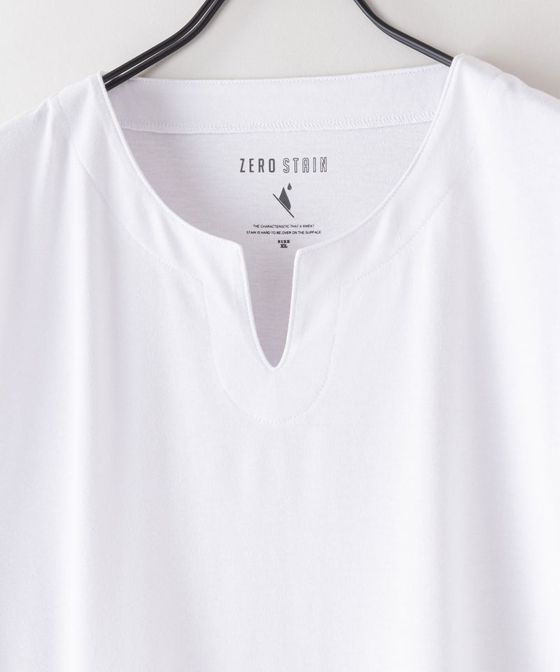 ZERO STAIN キーネック ロンT 汗染みの目立たない Tシャツ  撥水 防汚 UVカット 紫外線対策