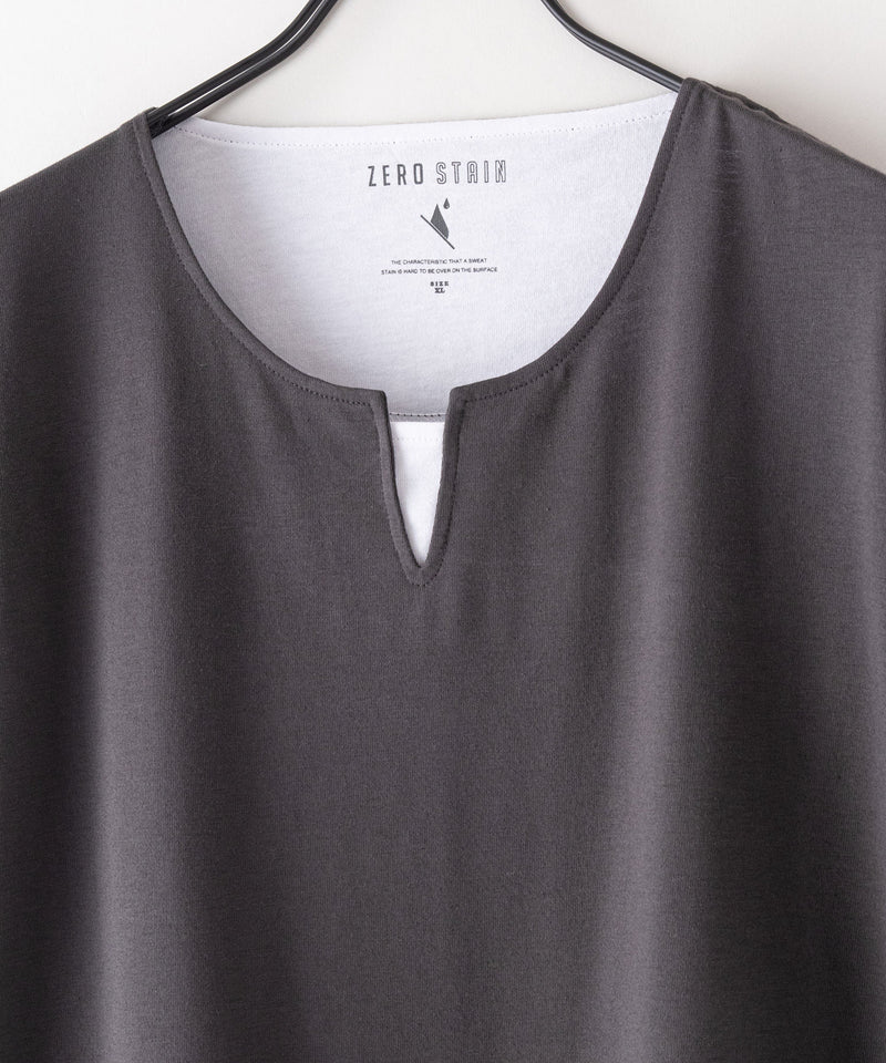 ZERO STAIN フェイク レイヤード ビッグ シルエット ロンT 汗染みの目立たない Tシャツ  撥水 防汚 UVカット 紫外線対策