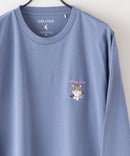 ZERO STAIN 刺繍 ロンT 汗染みの目立たない Tシャツ 撥水 防汚 UVカット 紫外線対策 犬 猫 おじさん ブルーグレーB柄 ❘ジーンズメイト公式オンラインショップ