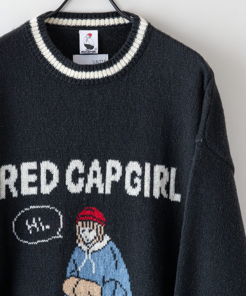 【UNIIT × RED CAP GIRL】 バック イラスト ジャガード クルーネック リブライン ニット