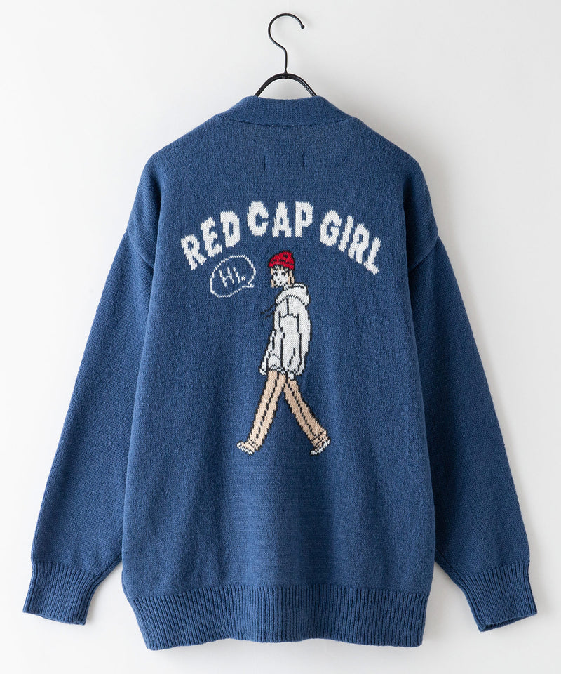 【UNIIT × RED CAP GIRL】 バック イラスト ジャガード ニット Vネック カーディガン