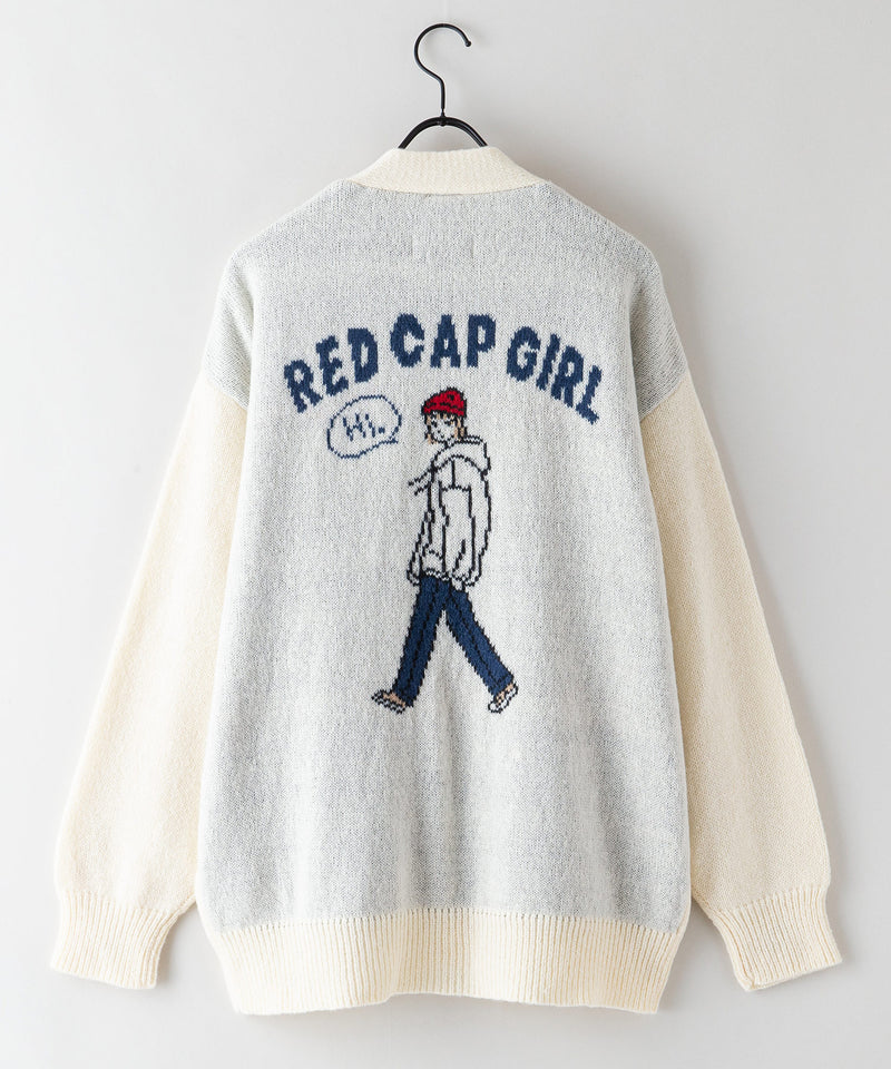 【UNIIT × RED CAP GIRL】 バック イラスト ジャガード ニット Vネック カーディガン