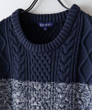 マシン ウォッシャブル  アンチ ピリング 軽量 アラン柄 クルーセーター イージーケア BLUE STANDARD ブルースタンダード