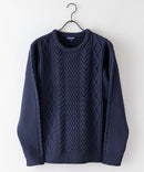 マシン ウォッシャブル  アンチ ピリング 軽量 アラン柄 クルーセーター イージーケア BLUE STANDARD ブルースタンダード