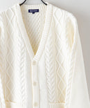 マシン ウォッシャブル アンチ ピリング  軽量 アラン柄 Vネック カーディガン イージーケア  BLUE STANDARD ブルースタンダード