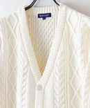 マシン ウォッシャブル アンチ ピリング  軽量 アラン柄 Vネック カーディガン イージーケア  BLUE STANDARD ブルースタンダード