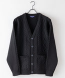 マシン ウォッシャブル アンチ ピリング  軽量 アラン柄 Vネック カーディガン イージーケア  BLUE STANDARD ブルースタンダード