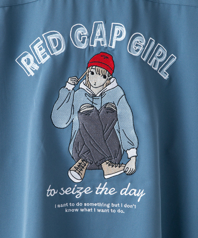【UNIIT × RED CAP GIRL】 ナチュラルストレッチ バルーンスリーブ ルーズシルエット バック刺繍シャツ