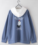 【RED CAP GIRL×UNIIT/レッドキャップガール×ユニット】ビッグシルエット とろみポンチ 落ち感ドレープ 配色フード バックプリント ダンボール ニット プルオーバー パーカー zo ブルー ❘ジーンズメイト公式オンラインショップ